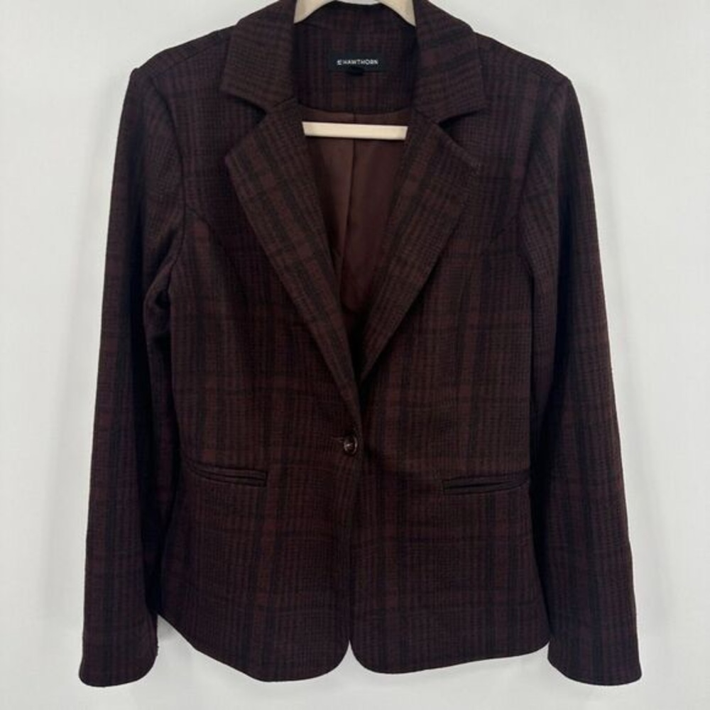 Anne Klein Women's Brown Plaid Tailored Blazer